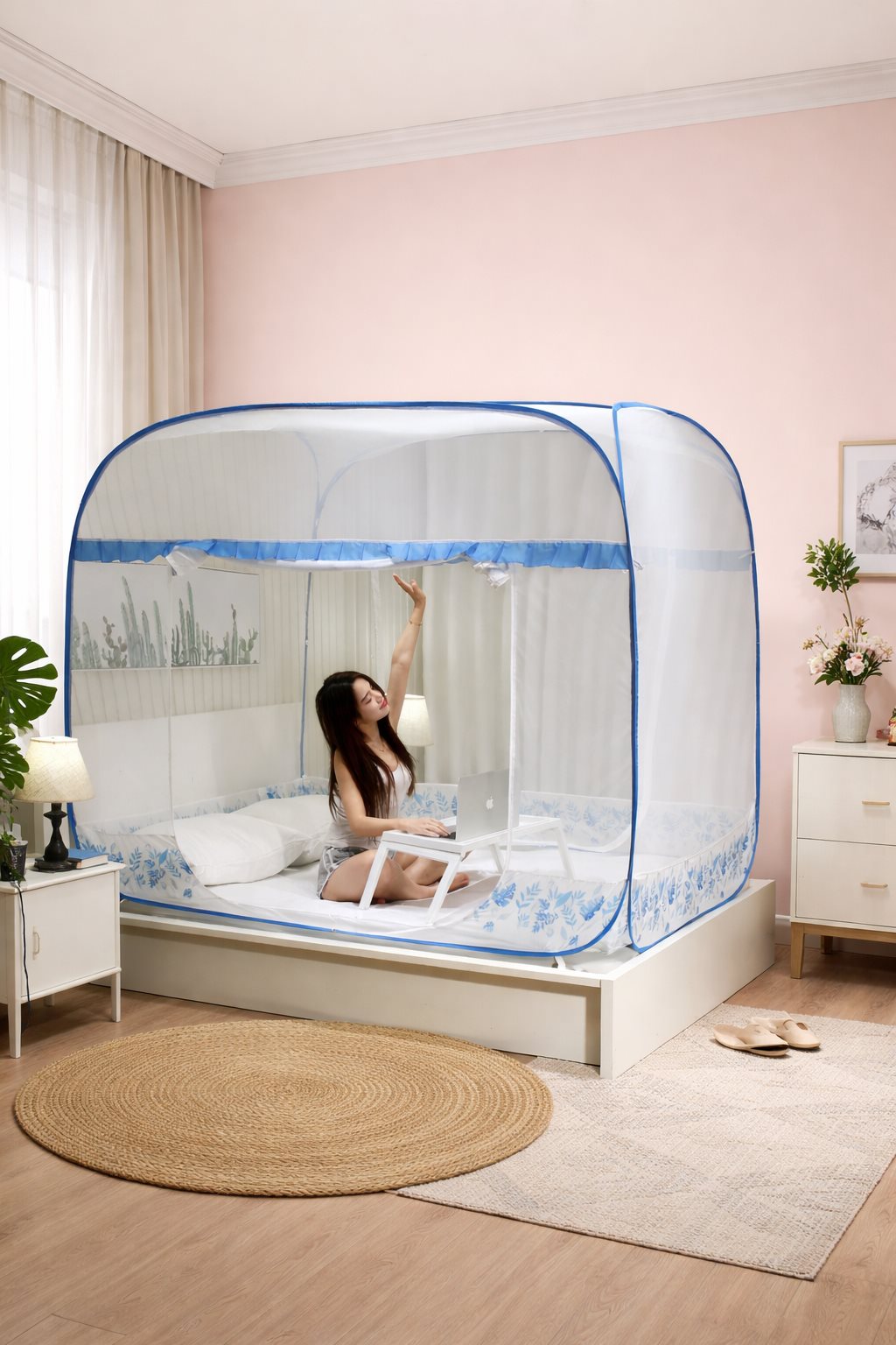 Màn chụp chống muỗi đỉnh vuông tự bung FULL kích cỡ