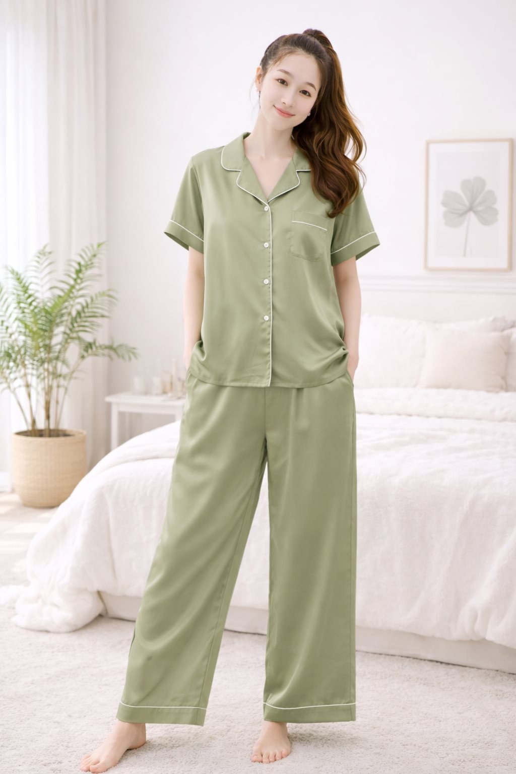 Đồ ngủ Pijama lụa satin cộc tay, siêu mát, siêu mịn