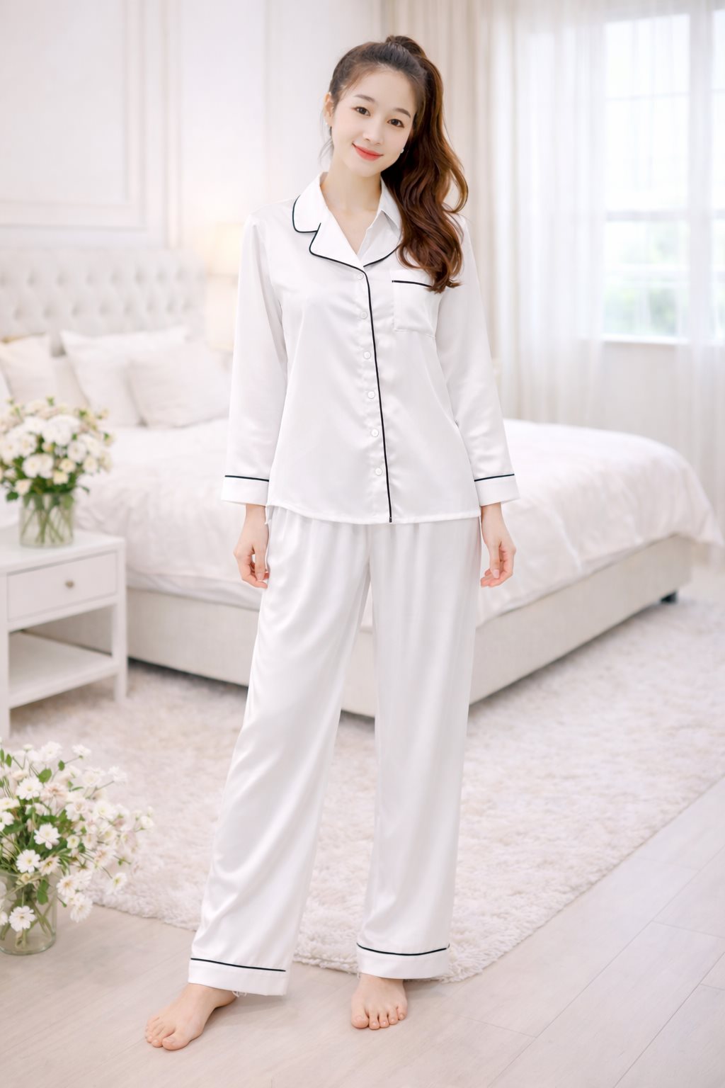 Bộ đồ ngủ Pijama lụa tơ tằm cao cấp, siêu mềm mịn, không nhăn