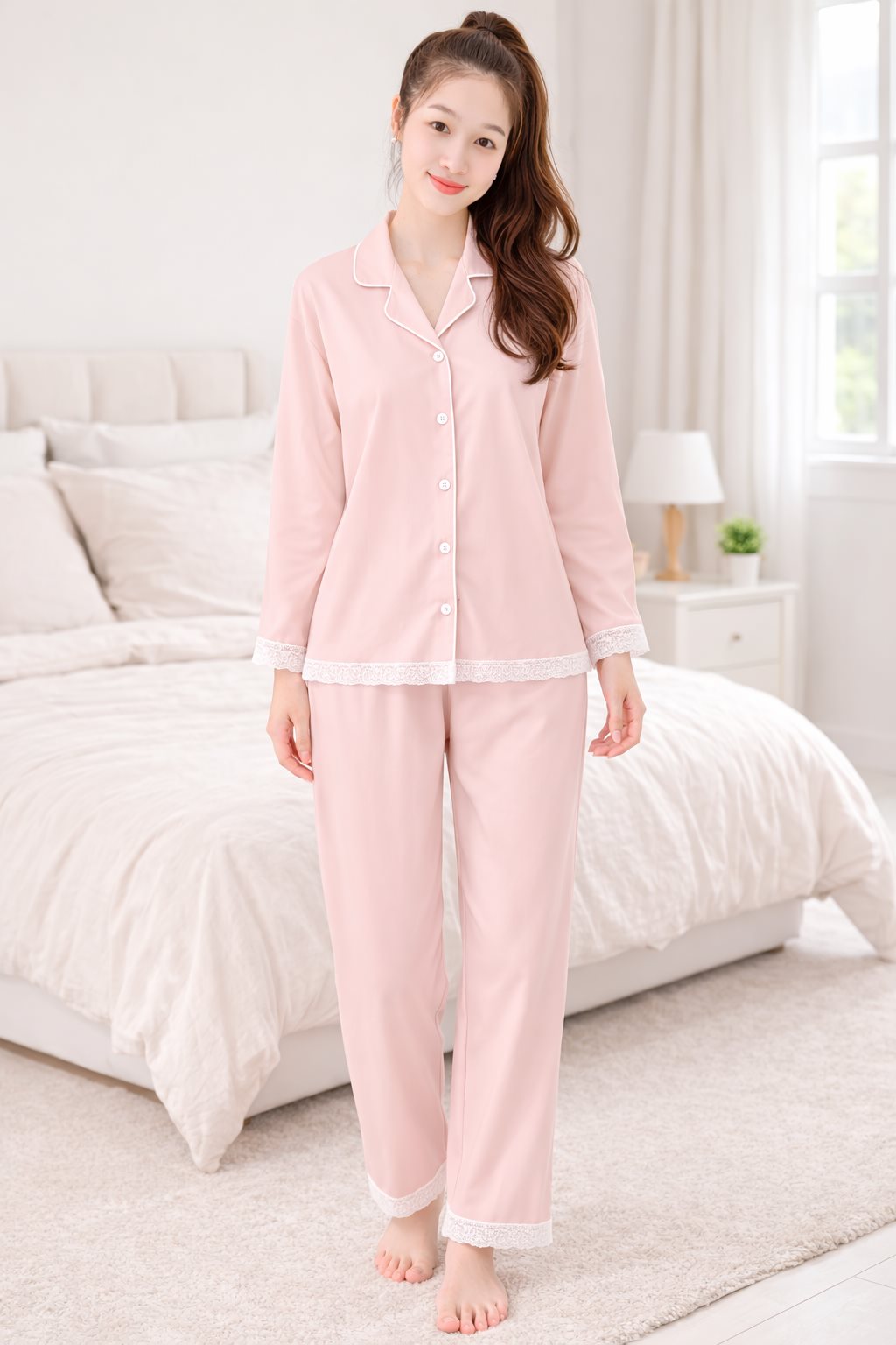 Bộ pijama dài tay cao cấp chất lụa satin cao cấp, mềm mịn