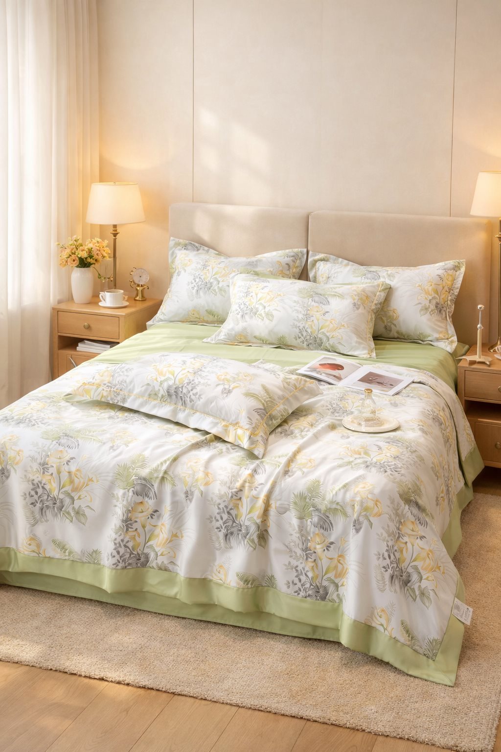 Bộ Chăn Ga Gối Lụa Thái Nhập Khẩu Cao Cấp, Chất Liệu Lụa Thái Mềm Mịn, Thoải Mái, Thoáng Mát, Chăn Đã Có Ruột Mỏng