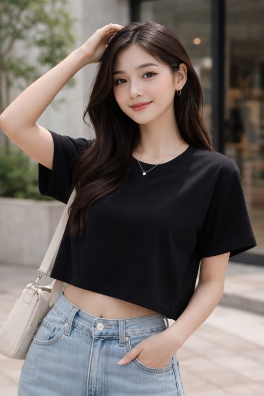 Áo thun croptop CERA-Y form ôm body tay ngắn màu trắng / màu đen CRA039