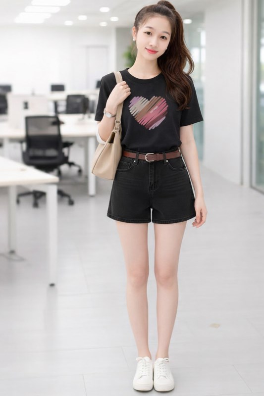 Áo thun croptop CERA-Y form ôm body tay ngắn màu trắng / màu đen họa tiết trái tim