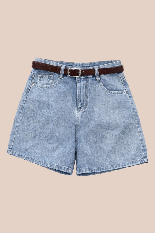 Quần short denim hợp thời trang mùa hè mới dành cho nữ lưng cao đơn giản giảm béo dáng rộng ống rộng đa năng