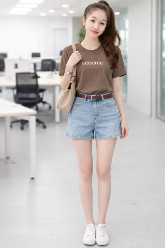 Áo Phông Baby Tee ECOCHIC Chữ Dập Nổi Chất Liệu Thun Mỹ Vừa Vặn